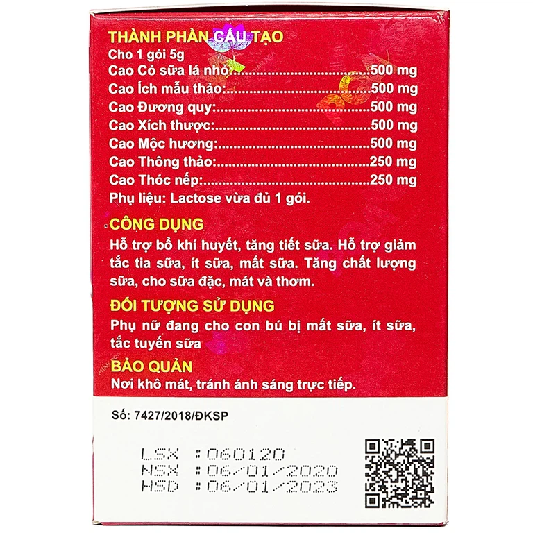 Cốm Lợi Sữa PQA lợi sữa, tăng chất lượng sữa (25 gói x 5g)