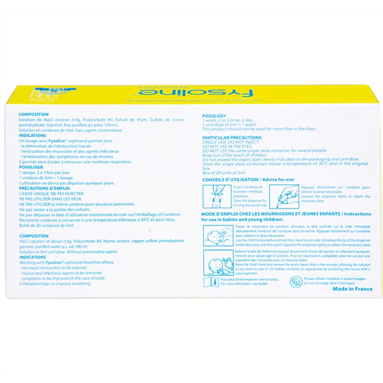 Dung dịch nước muối Fysoline 5ml không chất bảo quản kháng khuẩn (20 ống)