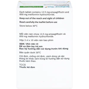 Thuốc Jardiance Duo 12.5mg/850mg Boehringer điều trị tiểu đường típ 2 (3 vỉ x 10 viên)