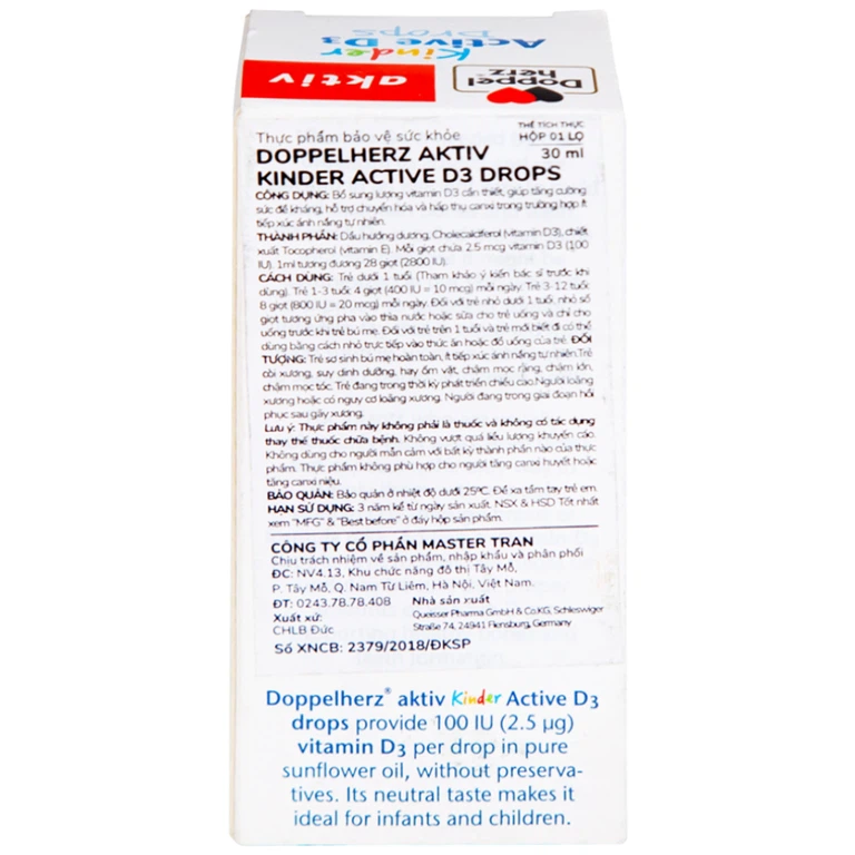 Siro Kinder Active D3 Drops Doppelherz Aktiv bổ sung vitamin D3, tăng cường sức đề kháng (30ml)