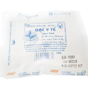 Gạc y tế 5cm x 5cm x 8 lớp Bảo Thạch làm sạch các vết thương nhỏ, thấm máu và dịch tiết (10 miếng)
