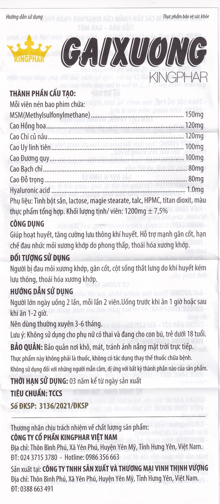 Viên uống Gai Xương Kingphar hoạt huyết, tăng cường lưu thông khí huyết (60 viên)
