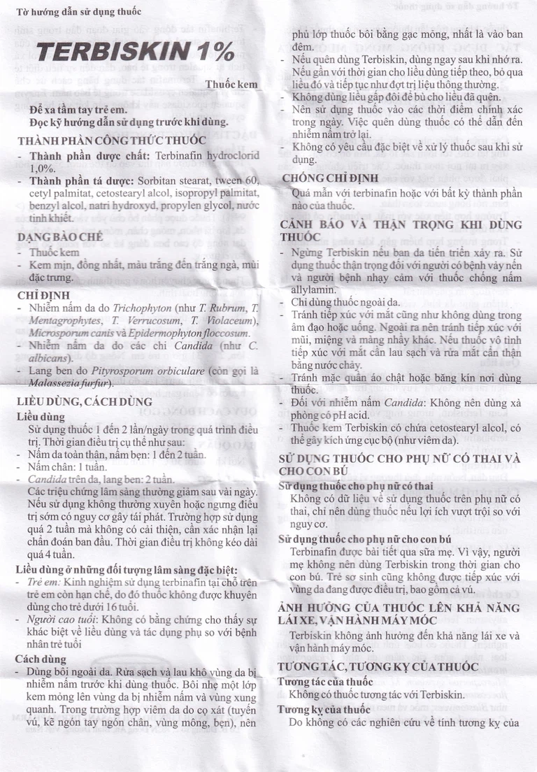 Kem bôi da Terbiskin 1% Hasan điều trị nhiễm nấm da, lang ben (15g)