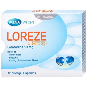 Viên nang mềm Loreze 10mg MEGA We care điều trị viêm mũi dị ứng, mày đay (5 vỉ x 10 viên)