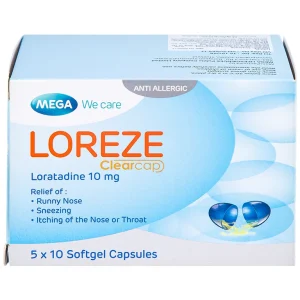 Viên nang mềm Loreze 10mg MEGA We care điều trị viêm mũi dị ứng, mày đay (5 vỉ x 10 viên)