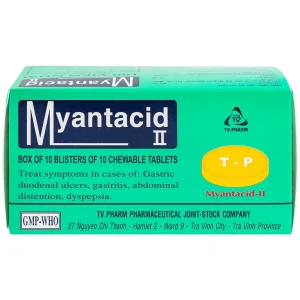 Viên nhai Myantacid-II TV.Pharm điều trị loét dạ dày - tá tràng, viêm dạ dày (10 vỉ x 10 viên)