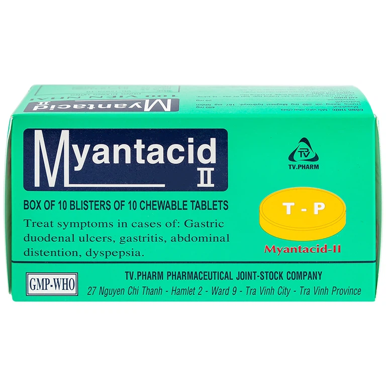 Viên nhai Myantacid-II TV.Pharm điều trị loét dạ dày - tá tràng, viêm dạ dày (10 vỉ x 10 viên)