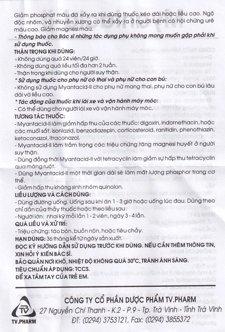 Viên nhai Myantacid-II TV.Pharm điều trị loét dạ dày - tá tràng, viêm dạ dày (10 vỉ x 10 viên)