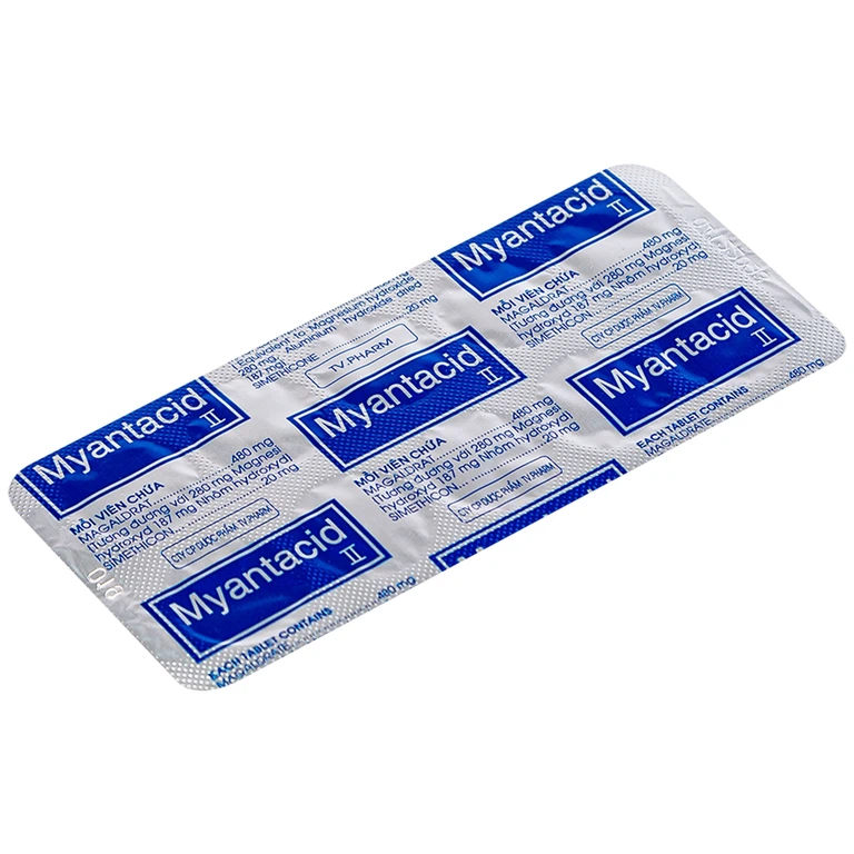 Viên nhai Myantacid-II TV.Pharm điều trị loét dạ dày - tá tràng, viêm dạ dày (10 vỉ x 10 viên)