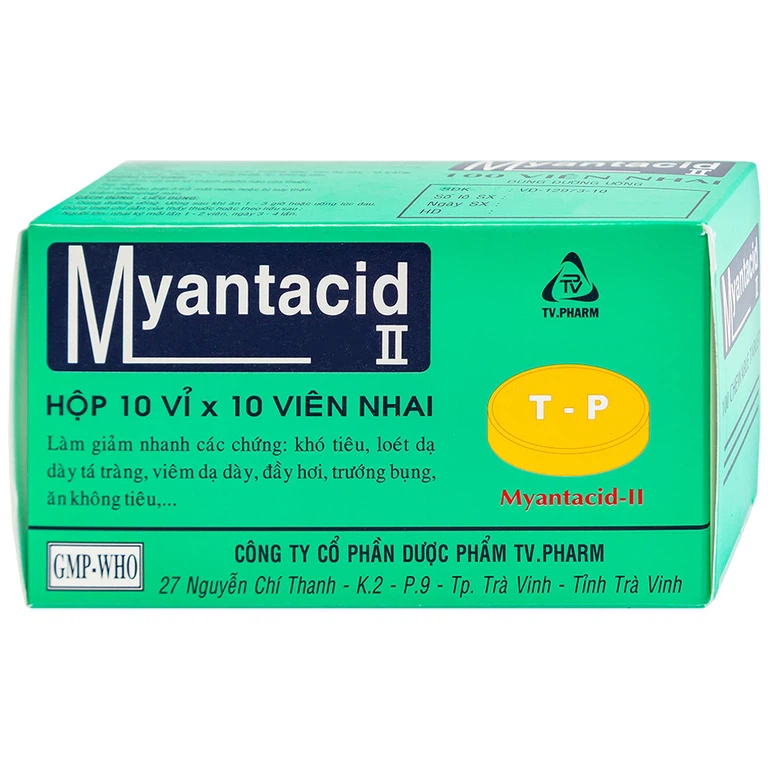 Viên nhai Myantacid-II TV.Pharm điều trị loét dạ dày - tá tràng, viêm dạ dày (10 vỉ x 10 viên)