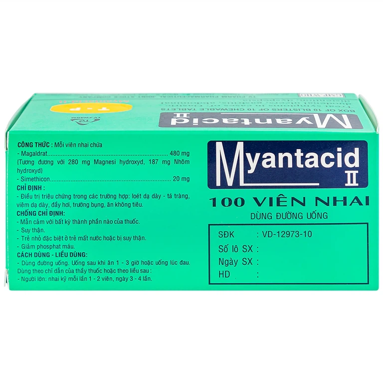 Viên nhai Myantacid-II TV.Pharm điều trị loét dạ dày - tá tràng, viêm dạ dày (10 vỉ x 10 viên)