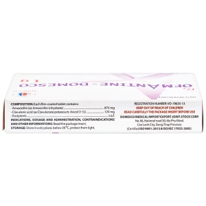 Thuốc Ofmantine - Domesco 1g điều trị nhiễm khuẩn đường hô hấp, viêm amidan (2 vỉ x 7 viên)