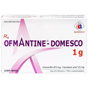 Thuốc Ofmantine - Domesco 1g điều trị nhiễm khuẩn đường hô hấp, viêm amidan (2 vỉ x 7 viên)