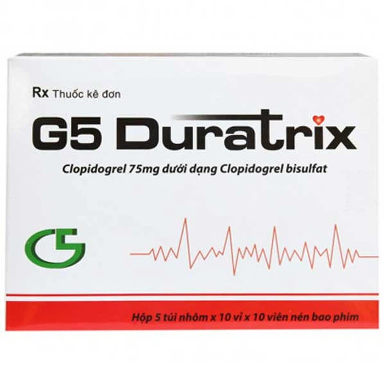 Thuốc G5 Duratrix Hà Tây giảm nguy cơ nhồi máu cơ tim, đột quỵ, tai biến mạch máu não (5 túi x 10 vỉ x 10 viên)