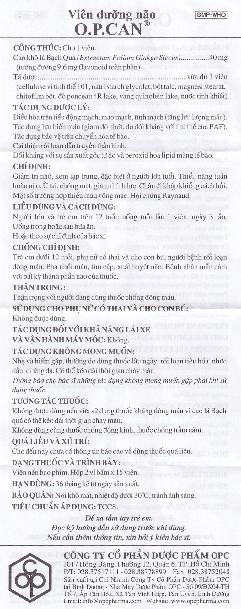 Viên dưỡng não O.P.Can OPC điều trị giảm trí nhớ, kém tập trung (4 vỉ x 10 viên)