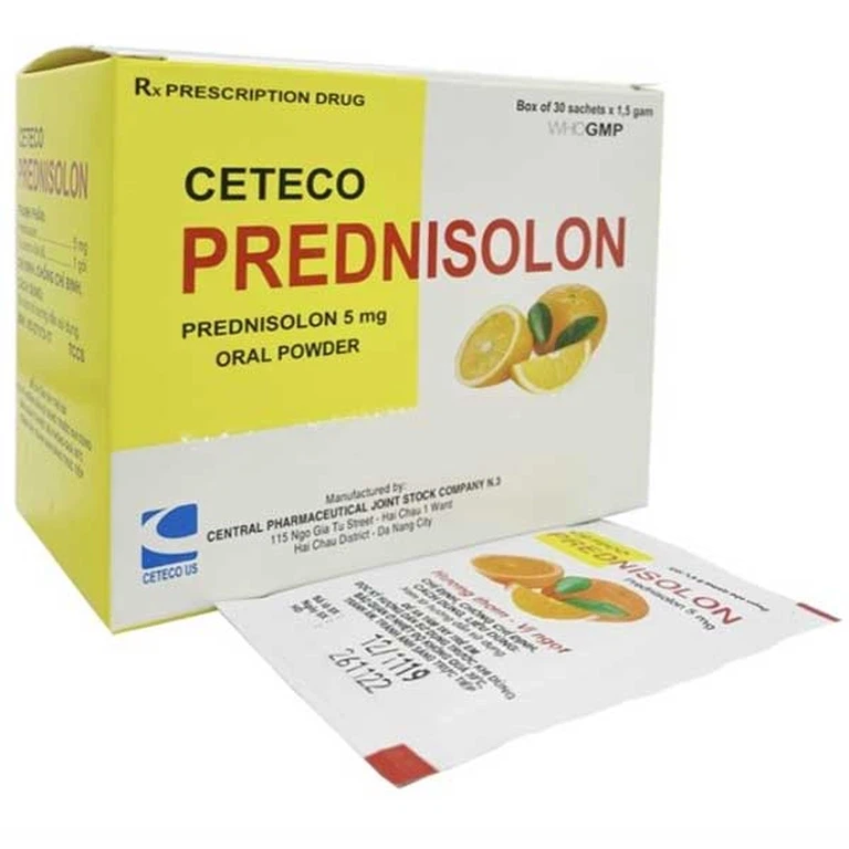 Thuốc Ceteco Prednisolon 5gg TW3 kháng viêm, chống dị ứng (30 gói x 1.5g)