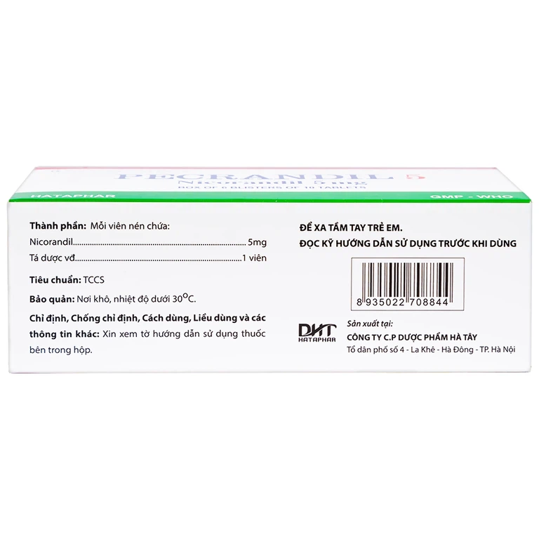 Viên nén Pecrandil 5 Hataphar ngăn ngừa và điều trị lâu dài đau thắt ngực (6 vỉ x 10 viên)