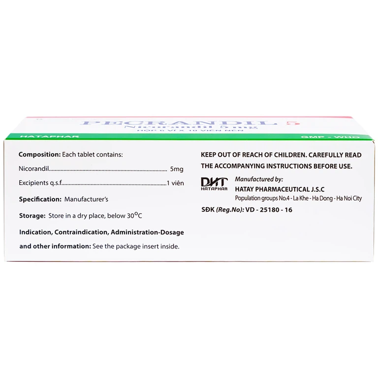Viên nén Pecrandil 5 Hataphar ngăn ngừa và điều trị lâu dài đau thắt ngực (6 vỉ x 10 viên)