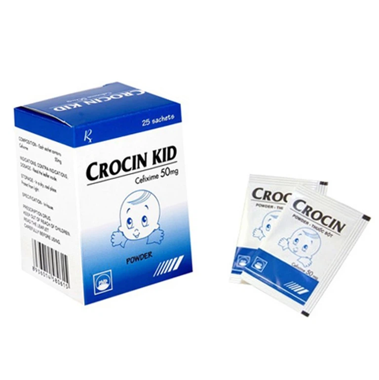 Bột Crocin Kid 50mg Pymepharco điều trị viêm phổi, viêm xoang, viêm họng (25 gói)