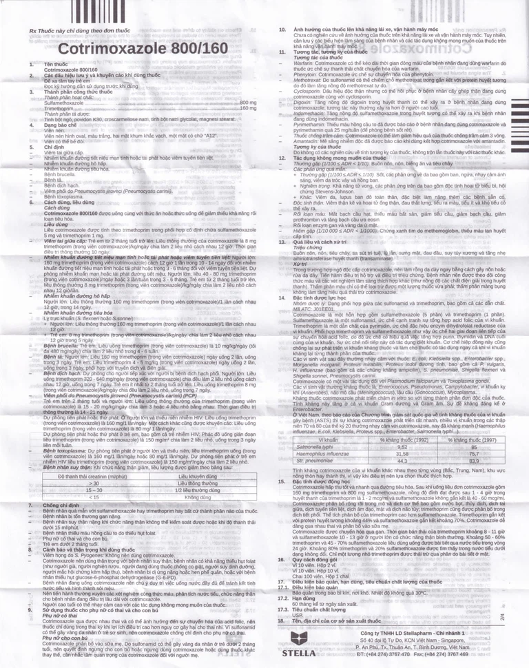 Thuốc Cotrimxazon 960 điều trị nhiễm khuẩn (10 vỉ x 10 viên)