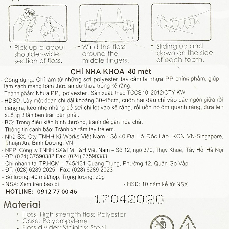 Chỉ nha khoa Okamura Asahi làm sạch mảng bám thức ăn dư thừa trong kẽ răng (40m)