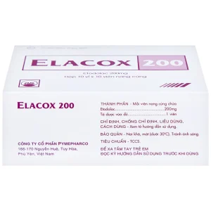 Thuốc Elacox 200 điều trị triệu chứng thoái hoá khớp, viêm khớp dạng thấp cấp hay mạn tính (10 vỉ x 10 viên)