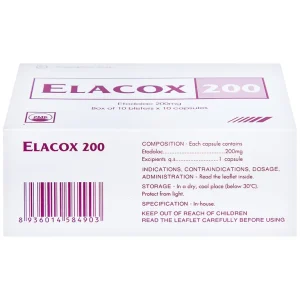 Thuốc Elacox 200 điều trị triệu chứng thoái hoá khớp, viêm khớp dạng thấp cấp hay mạn tính (10 vỉ x 10 viên)