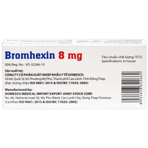 Thuốc Bromhexin 8mg Domesco điều trị rối loạn tiết dịch phế quản trong viêm phế quản cấp tính (3 vỉ x 10 viên)