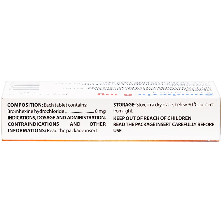 Thuốc Bromhexin 8mg Domesco điều trị rối loạn tiết dịch phế quản trong viêm phế quản cấp tính (3 vỉ x 10 viên)
