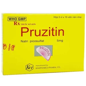 Viên nhai Pruzitin 5mg Khaphaco điều trị táo bón (3 vỉ x 10 viên)