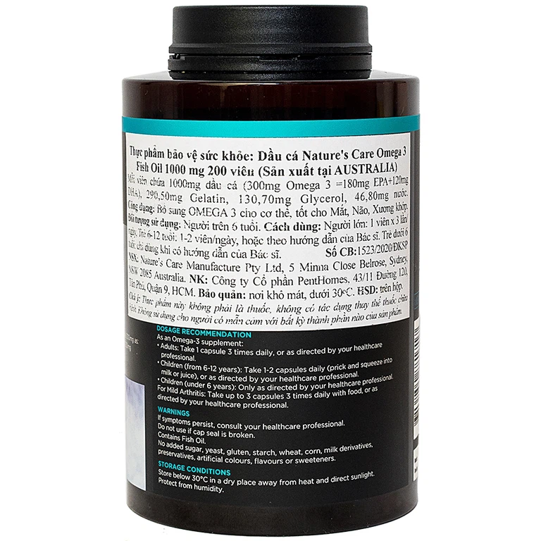 Viên dầu cá Fish Oil 1000mg Omega 3 Nature's Care bổ sung Omega 3, tốt cho mắt, não (200 viên)