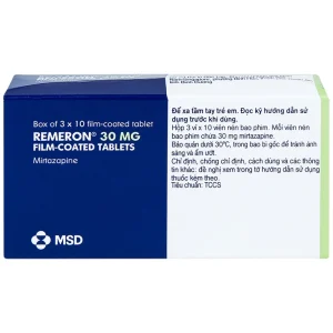 Thuốc Remeron 30mg MSD điều trị các đợt của trầm cảm nặng (3 vỉ x 10 viên)