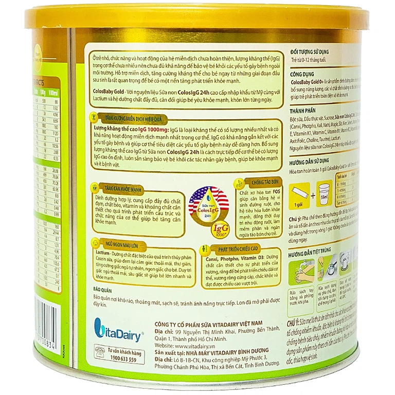 Sữa non ColosBaby Gold VitaDairy bổ sung kháng thể IgG tự nhiên (35 gói x 9.6g)