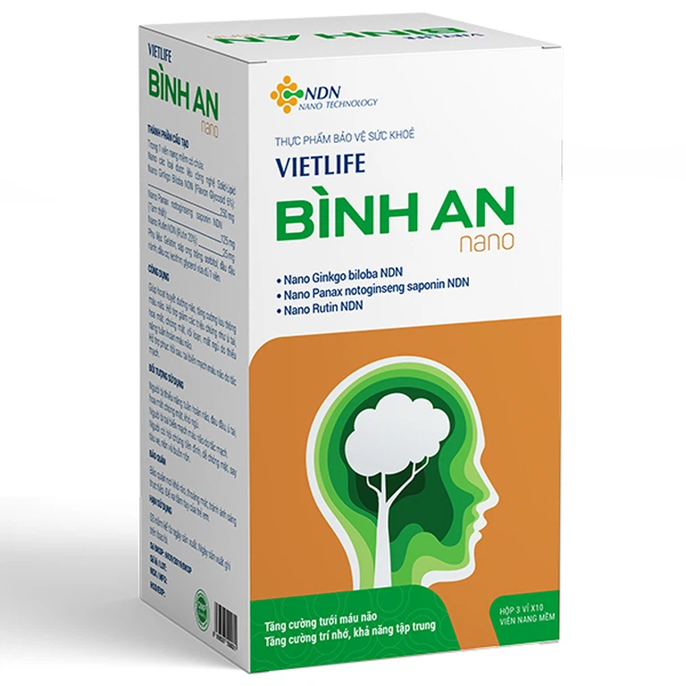Viên uống Vietlife Bình An Nano Medistar hoạt huyết dưỡng não, tăng cường lưu thông máu não (3 vỉ x 10 viên)