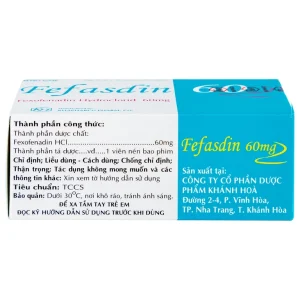 Thuốc Fefasdin 60 Khapharco điều trị viêm mũi dị ứng, mày đay mạn tính vô căn (10 vỉ x 10 viên)