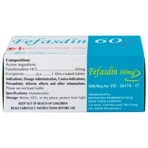 Thuốc Fefasdin 60 Khapharco điều trị viêm mũi dị ứng, mày đay mạn tính vô căn (10 vỉ x 10 viên)