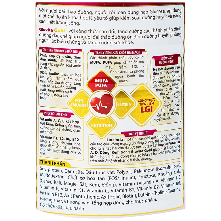 Sữa bột Gluvita Gold Vitadairy bổ sung dinh dưỡng cho người đái tháo đường, tiền đái tháo đường (400g)