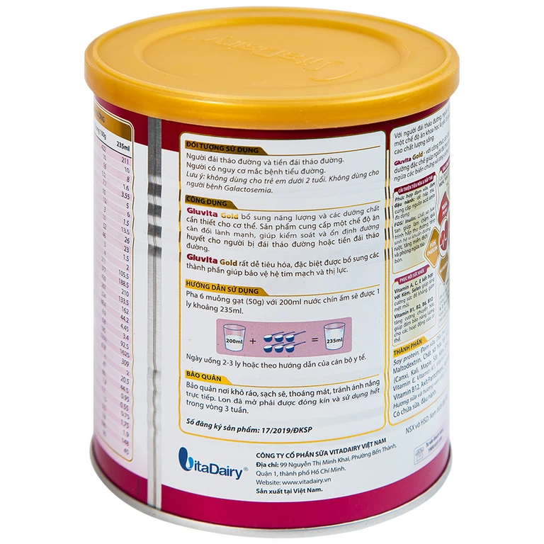 Sữa bột Gluvita Gold Vitadairy bổ sung dinh dưỡng cho người đái tháo đường, tiền đái tháo đường (400g)