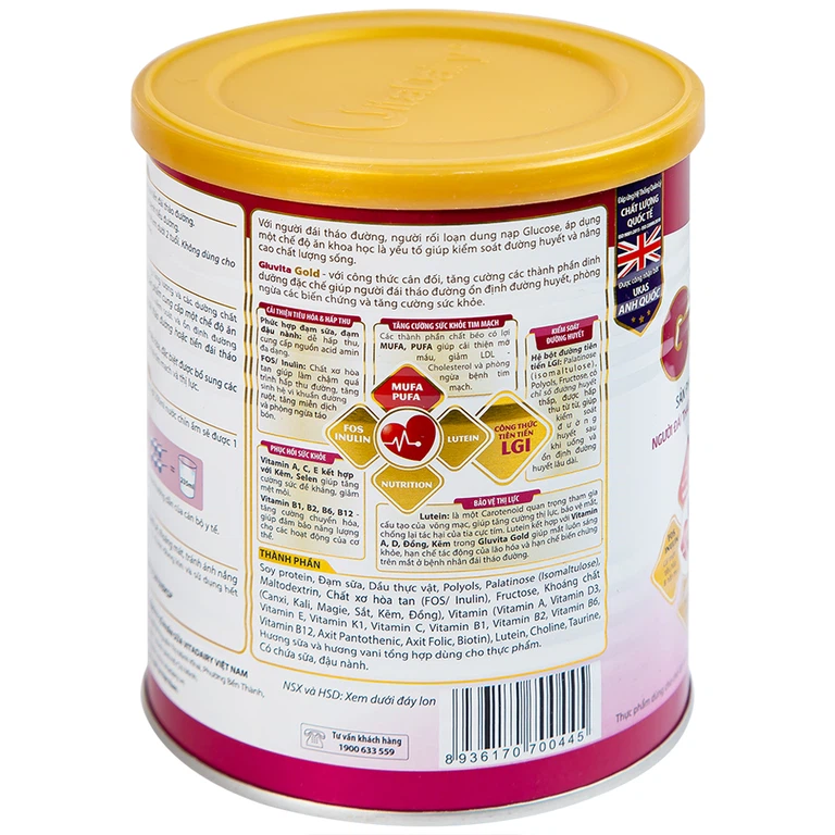 Sữa bột Gluvita Gold Vitadairy bổ sung dinh dưỡng cho người đái tháo đường, tiền đái tháo đường (400g)