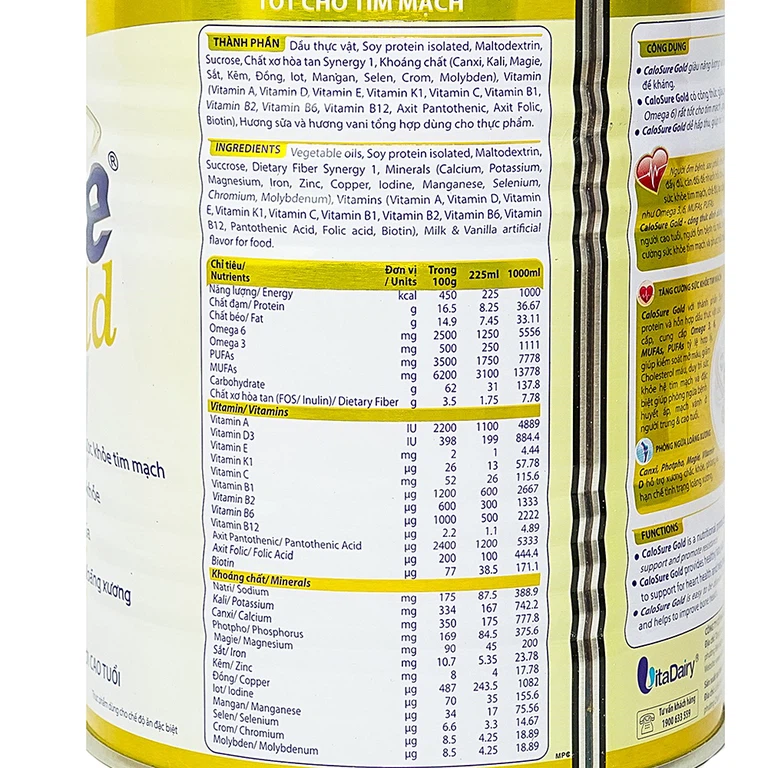 Sữa bột CaloSure gold Vitadairy tăng cường sức khỏe tim mạch, hồi phục sức khỏe (400g)