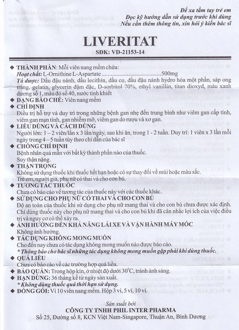 Viên nang mềm Leveritat 500mg Phil Inter Pharma điều trị viêm gan, gan nhiễm mỡ (10 vỉ x 10 viên)