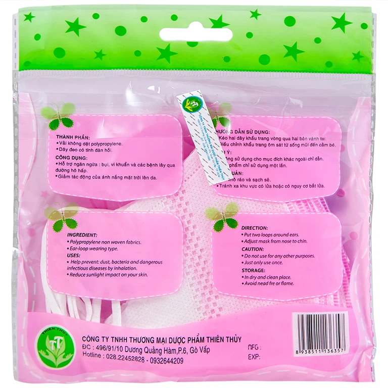 Khẩu trang trẻ em Thiên Thủy hỗ trợ ngăn khói, bụi, kháng khuẩn (8 cái)