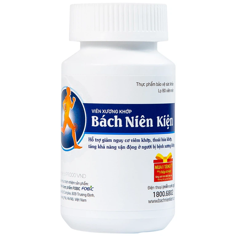 Viên xương khớp Bách Niên Kiện FOBIC hỗ trợ giảm nguy cơ viêm khớp, thoái hóa khớp (80 viên)