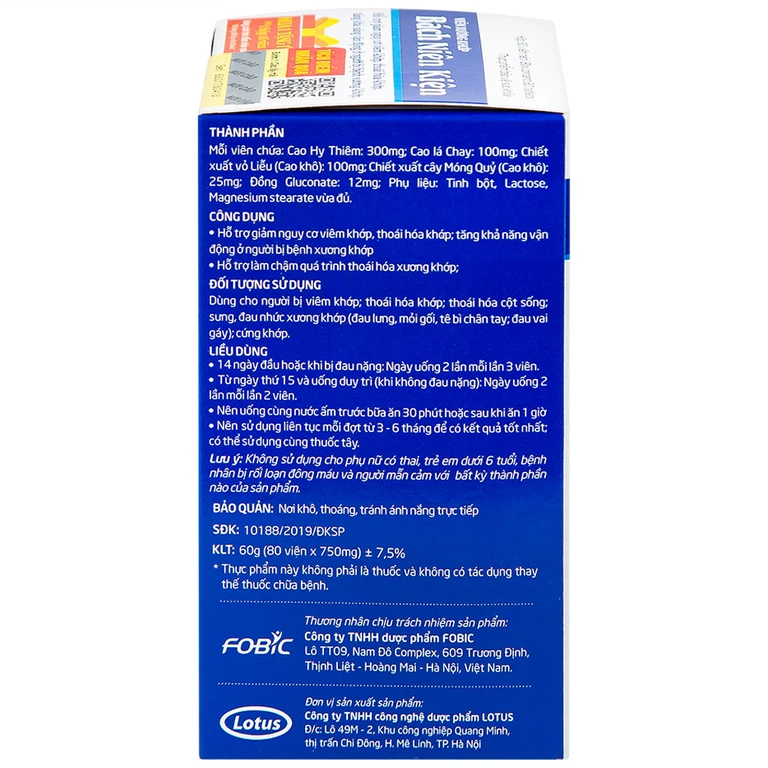 Viên xương khớp Bách Niên Kiện FOBIC hỗ trợ giảm nguy cơ viêm khớp, thoái hóa khớp (80 viên)