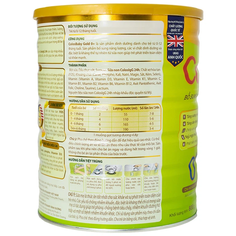 Sữa non ColosBaby Gold VitaDairy bổ sung kháng thể IgG tự nhiên cho trẻ từ 0 - 12 tháng (800g)