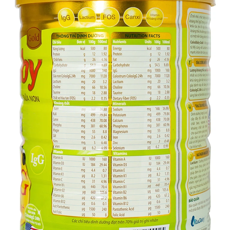 Sữa non ColosBaby Gold VitaDairy bổ sung kháng thể IgG tự nhiên cho trẻ từ 0 - 12 tháng (800g)