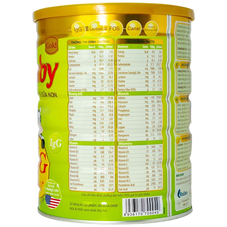 Sữa non ColosBaby Gold VitaDairy bổ sung kháng thể IgG tự nhiên cho trẻ từ 1 - 2 tuổi (800g)
