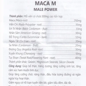 Viên uống Maca M Male Power hỗ trợ bổ thận, tráng dương (60 viên)