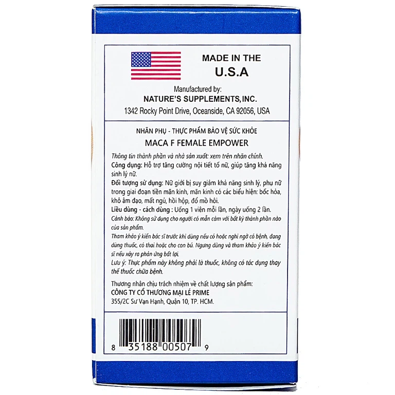 Viên uống MacaF Female hỗ trợ tăng cường nội tiết tố nữ, tăng khả năng sinh lý (60 viên)