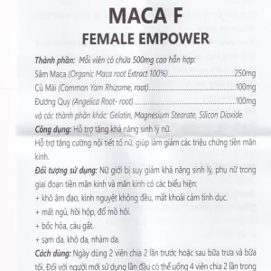 Viên uống MacaF Female hỗ trợ tăng cường nội tiết tố nữ, tăng khả năng sinh lý (60 viên)